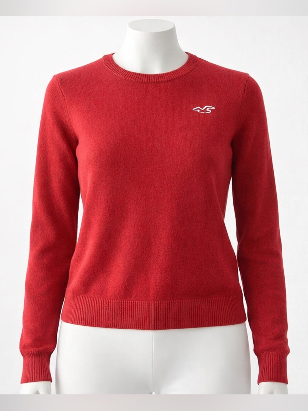 Hollister Red Preppy Cozy Academia Crewneck Knit Campus Sweater Fall Logo M